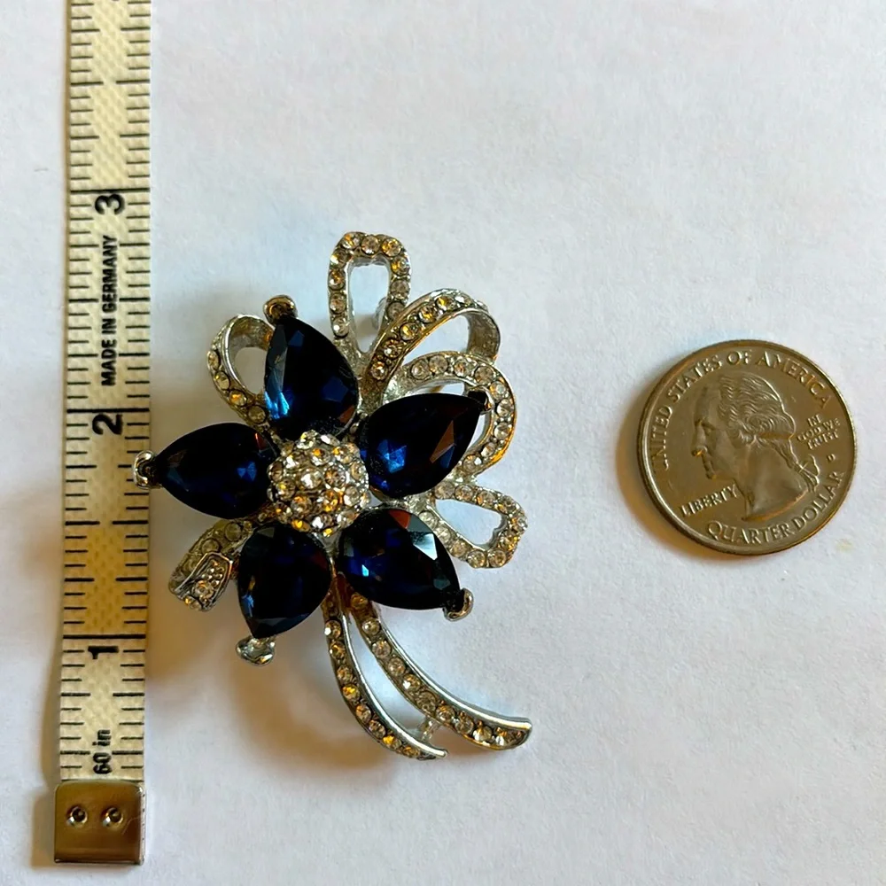 Elegant Floral Brooch Deep Blue & AB Stones